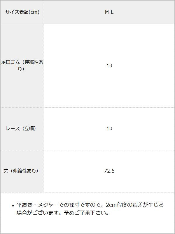 レースシースルーニーハイソックス / サイズ表