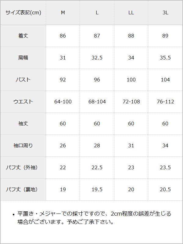デザイナー/リボン姫ワンピース / サイズ表
