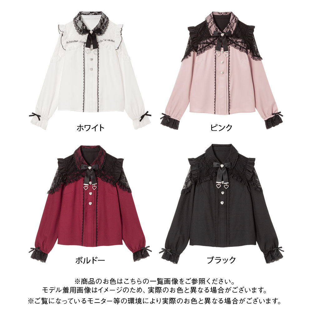 レースフリルハートビジューブラウス – レディースファッション