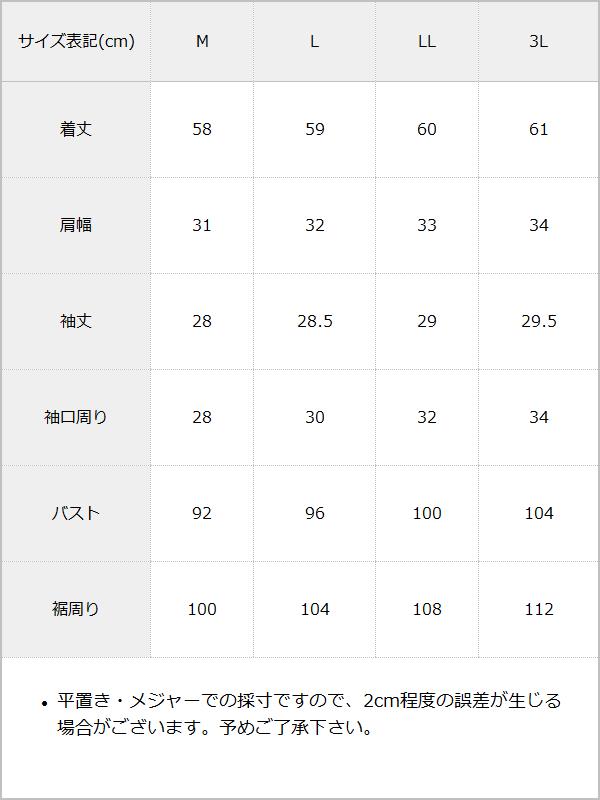 十字架クモレースセーラーフリルブラウス / サイズ表