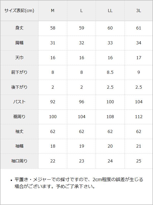 角襟クモレースチェーンブラウス / サイズ表