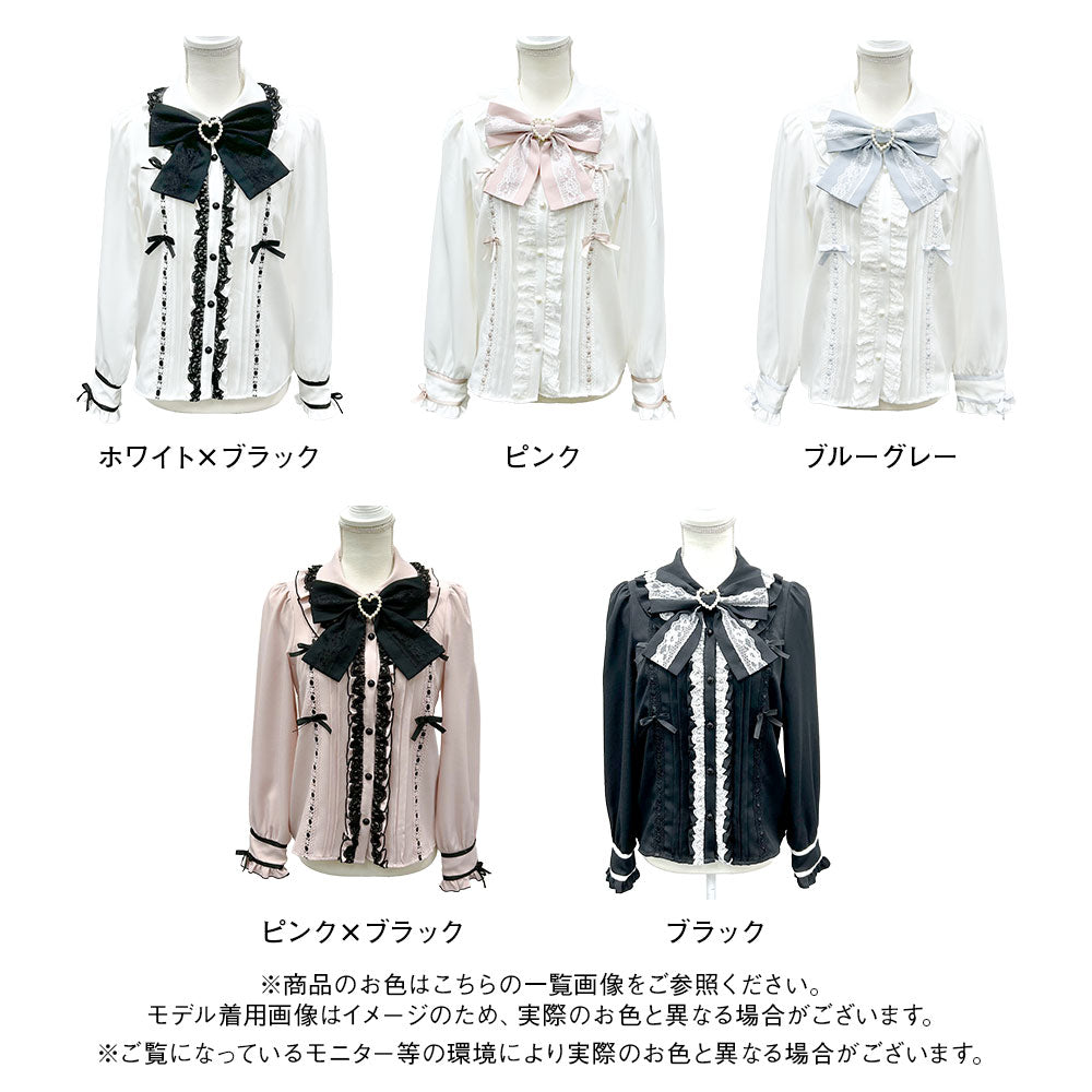 レースアップスリーブボーンブラウス＋クロスリボンゴシックレイヤードドレス