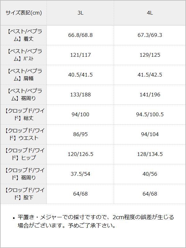 軽やかな着心地楽ちんスーツセットアップ【3L/4L】【大きいサイズ】 / サイズ表