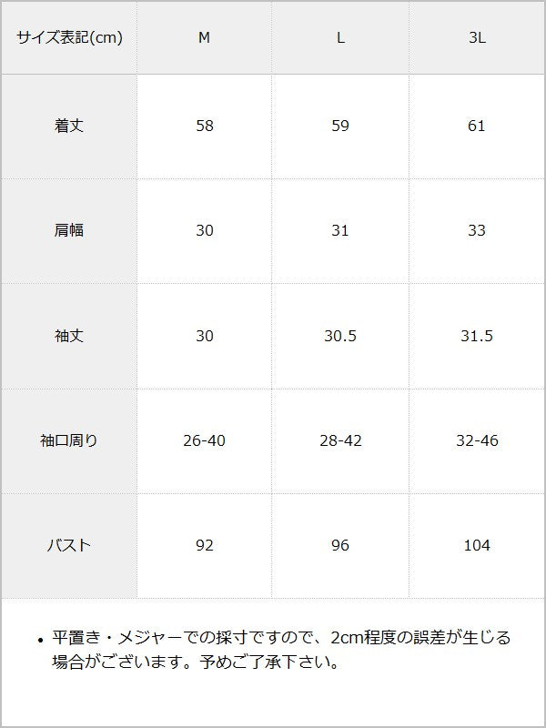 上品レースフリルボウタイリボンブラウス / サイズ表