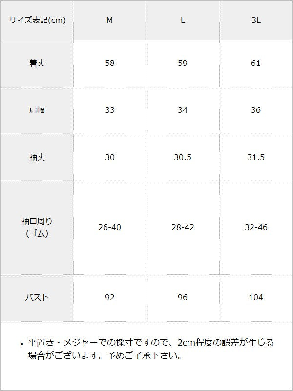 【予約　6/11発送】大きめリボンフリルレースチョーカーブラウス / サイズ表