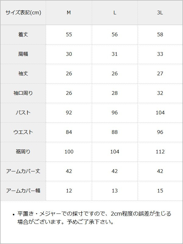 ゴシック十字架チョーカー風レースアームカバー付きブラウス / サイズ表