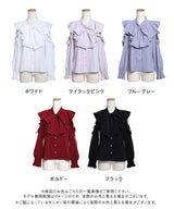【8/27 11時より発売】ショルダーレースフリルリボンボウタイブラウス【大きいサイズあり】