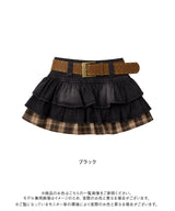 【10/23 10:59までの特別価格】デニムチェック柄ティアードベルト付きスカパン