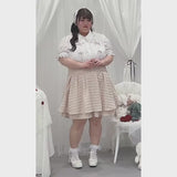 【4L-6L】千鳥柄ティアードスカート【大きいサイズ】
