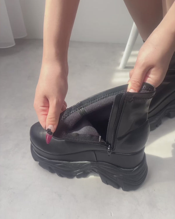 厚底Y2Kハイカットスニーカーブーツ【ストレッチ】【美脚】【大きいサイズ有】