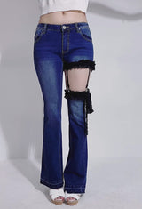 セクシーガーター風ギャルストレッチフレアデニムパンツ