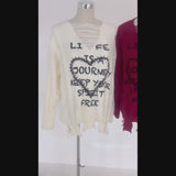 サブカル地雷系ダメージ風ゆるだぼ英字ロゴ長袖ニットトップス