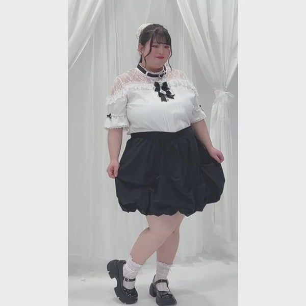 ハートビジューリボンオフショル風レースブラウス