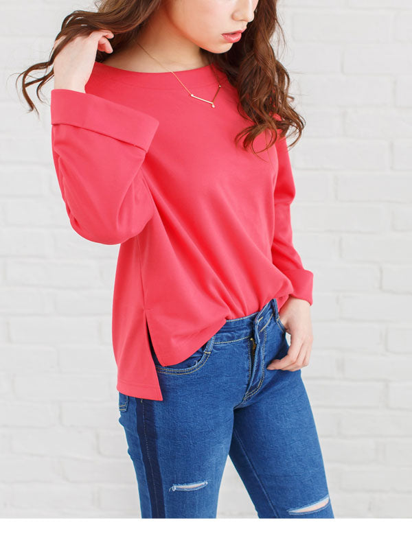 メール便】ボートネックワイドスリーブサイドスリット前後差チュニック  