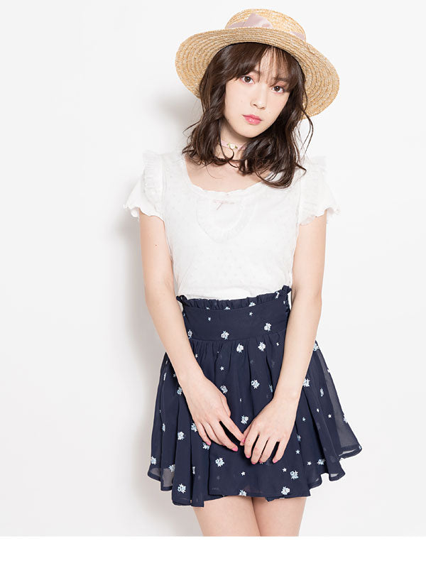 【美品】コーデ売り♡フリルノースリーブトップス＆チュール 肩リボンキャミ 美品】コーデ売り♡フリルノースリーブトップス＆チュール 肩