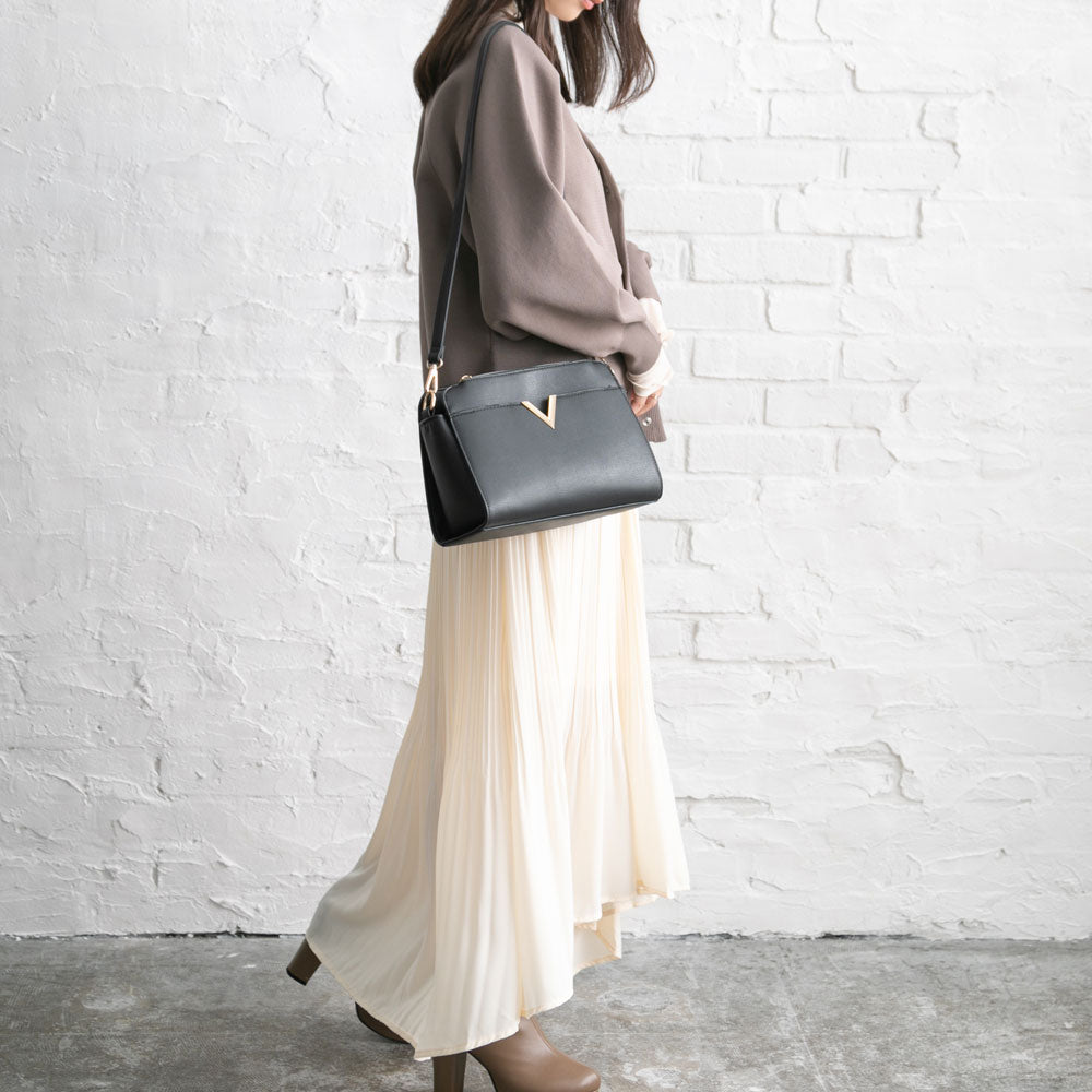 Vバックル2ジッパーショルダーバッグ – レディースファッション通販の