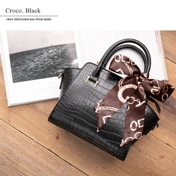 スカーフハンドルスクエアバッグ レディースブラウン 2way ショルダー  