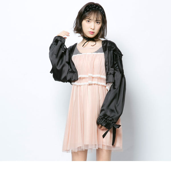 プリンセスティアードはしごレースフリルワンピース(ピンクブラック4L