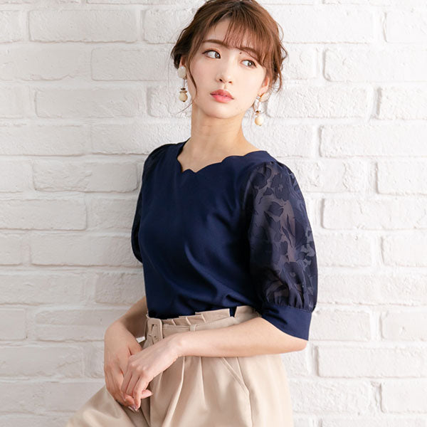 sea new york スカラップ襟 長袖ブラウス XS Sea NY ビッグ襟 クロップド丈 コットンブラウス 送関税込み