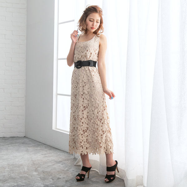 レース ノースリーブ ロングワンピース