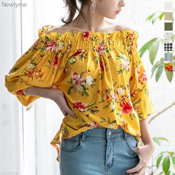 オフショルバルーンスリーブチュニックブラウス