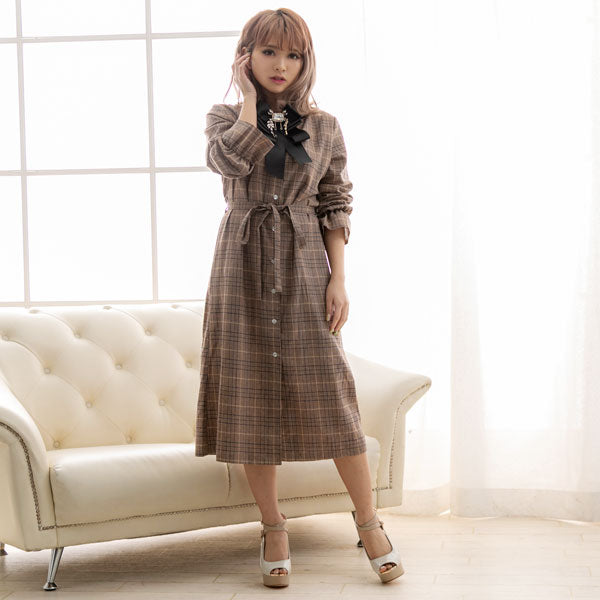 チェック柄ロングシャツワンピース – レディースファッション通販の夢