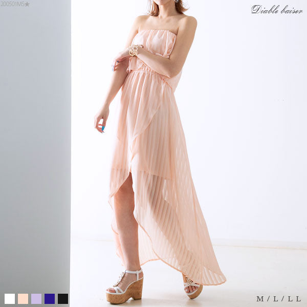 シャドーストライプマキシヘベアシフォンロングワンピース【M~LL】