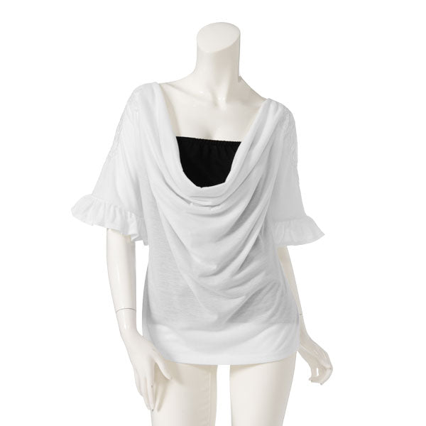 ショルダーデザインレースドレープセクシーカットソー – レディース