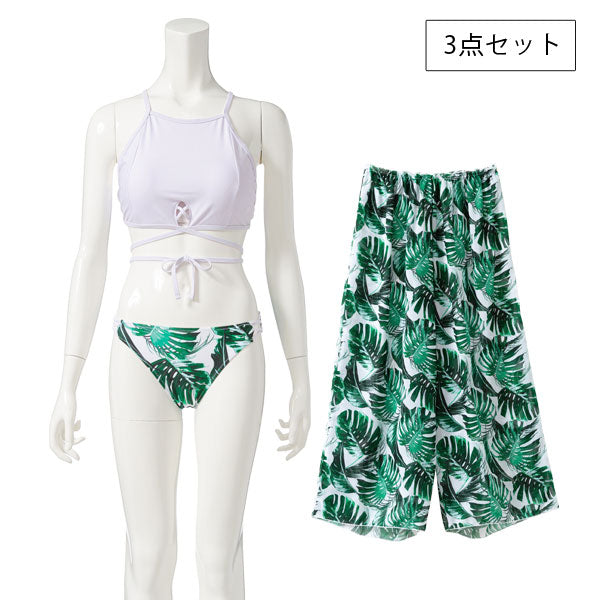 レースアップトップスロングパンツ付き水着3点セットM・L – レディース
