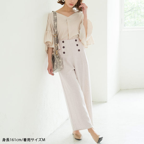 フロントボタンリネンワイドパンツ – レディースファッション