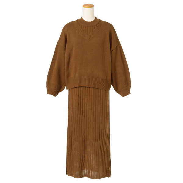 ブラウン オーバーサイズ ニットワンピース ギャザースリーブプチハイネックニットワンピースsdpxyf6565 ブラウン