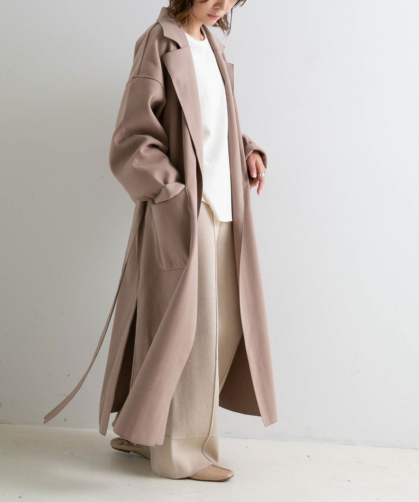 ダブルフェイスサイドスリットガウンコート – レディースファッション  