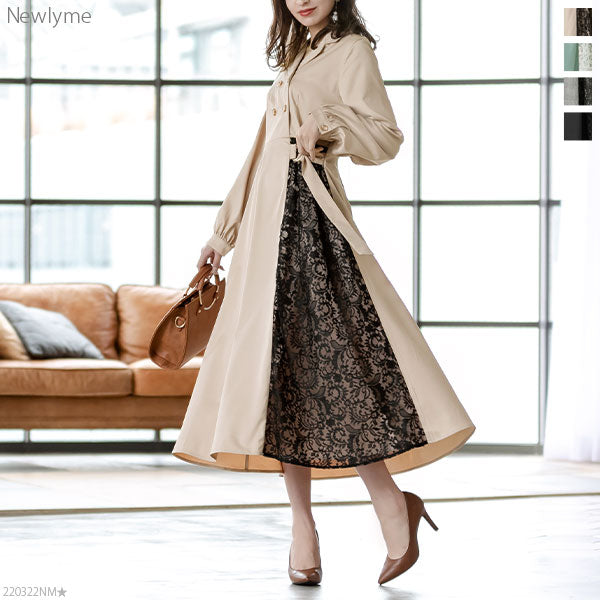 サイドレースダブルテーラードロングワンピース