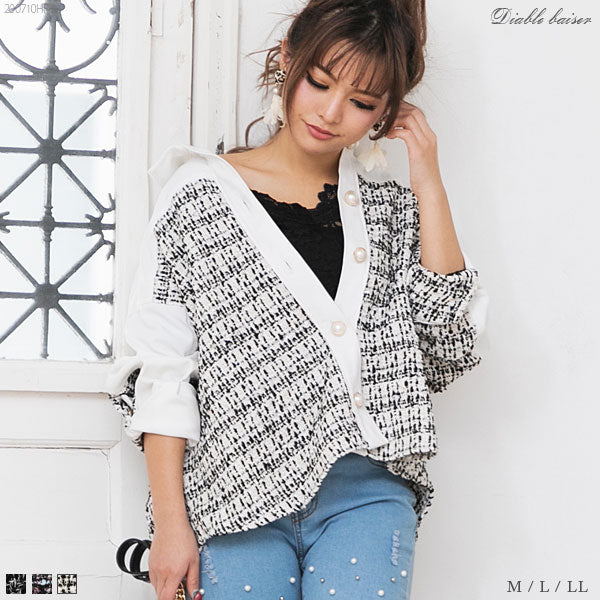 ツイード切り替えビッグシルエットジャケット