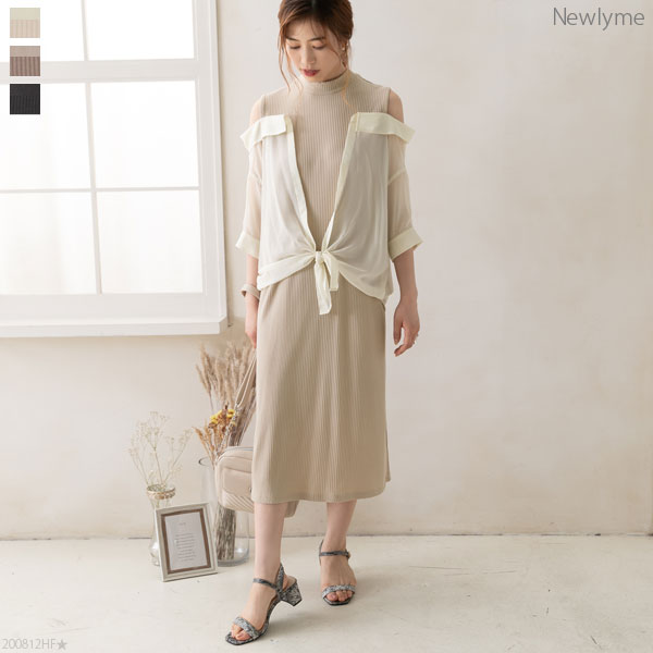 シアーシャツドッキングリブワンピース