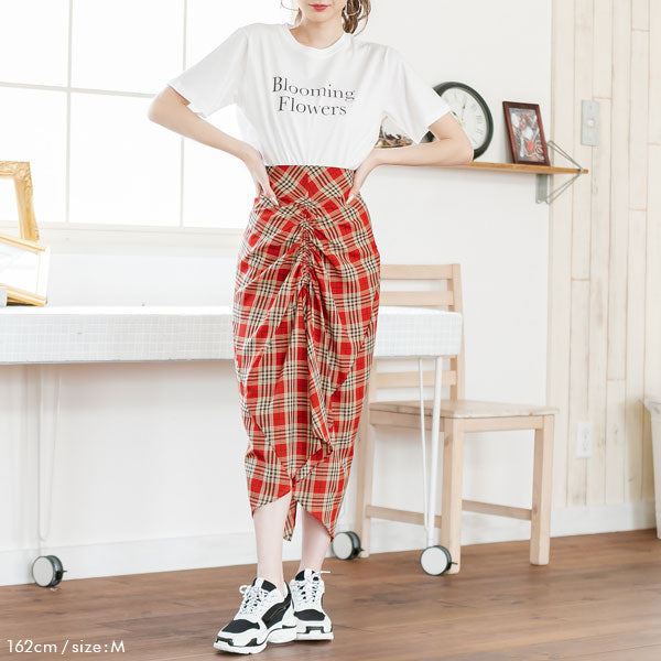 チェック柄シャーリングタイトスカート – レディース