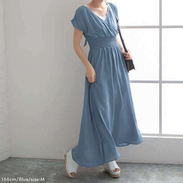 mo-raさま専用　　マキマロ　インディゴブルー　カシュクールワンピース mo-raさま専用 マキマロ インディゴブルー カシュクール