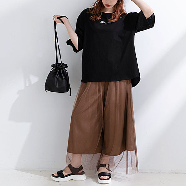 seytoサイズ3 / チュールレイヤードシアーワイドパンツ Tulle