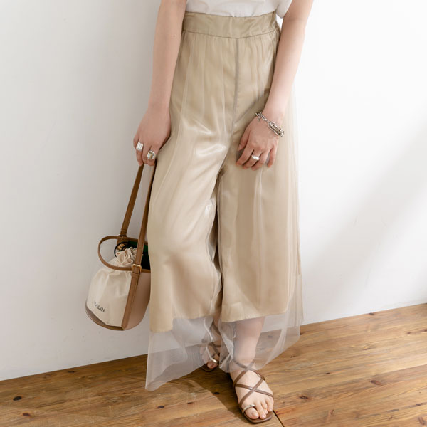 seytoサイズ3 / チュールレイヤードシアーワイドパンツ Tulle layered sheer wide pants / チュールレイヤードシアー