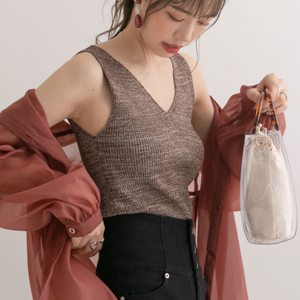 メール便】ラメリブ2WAYタンクトップ【ニット】 – レディース
