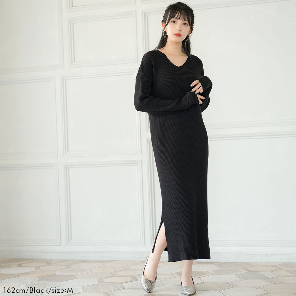 Vネックリブニットワンピース – レディースファッション通販の夢展望