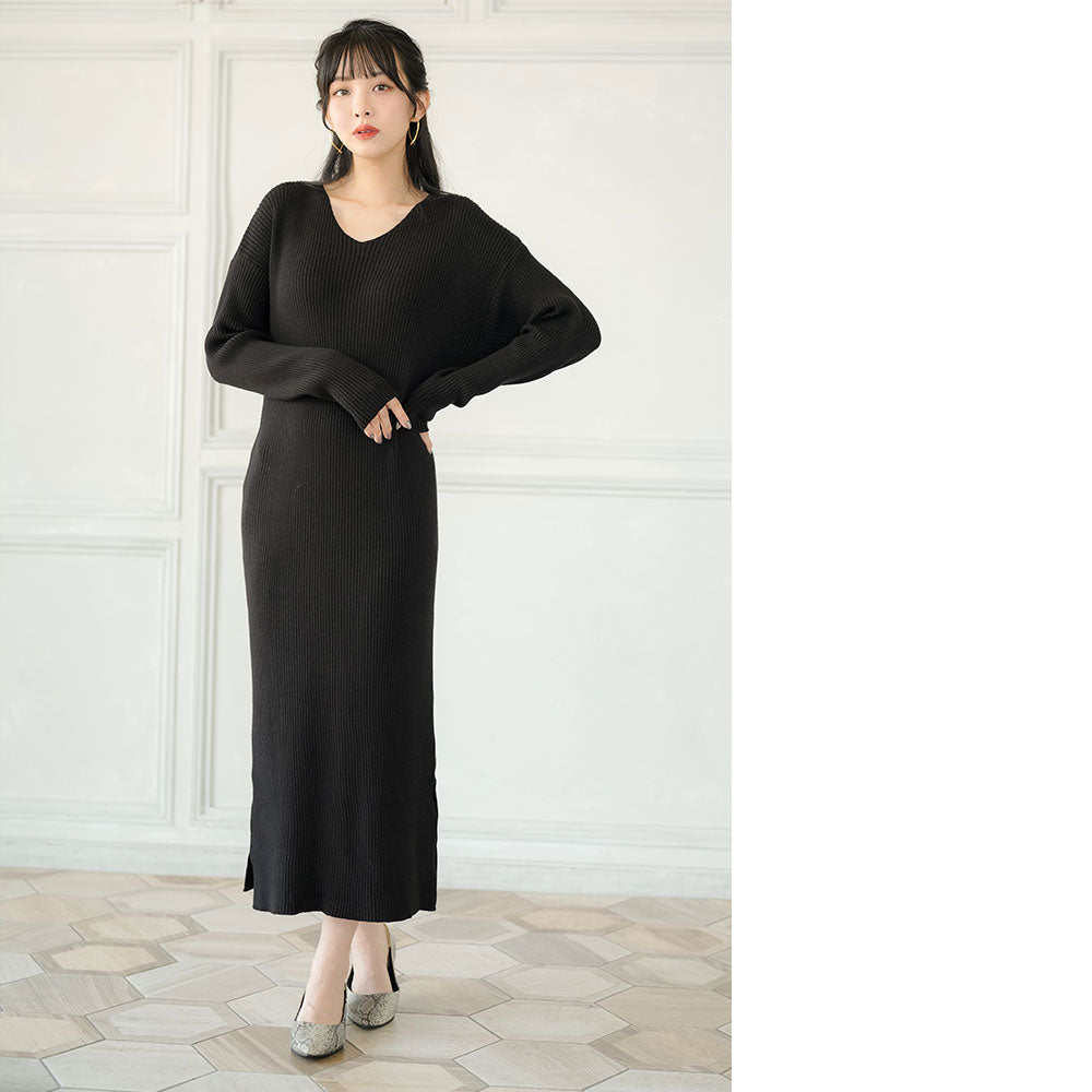 Vネックリブニットワンピース – レディースファッション通販の夢展望