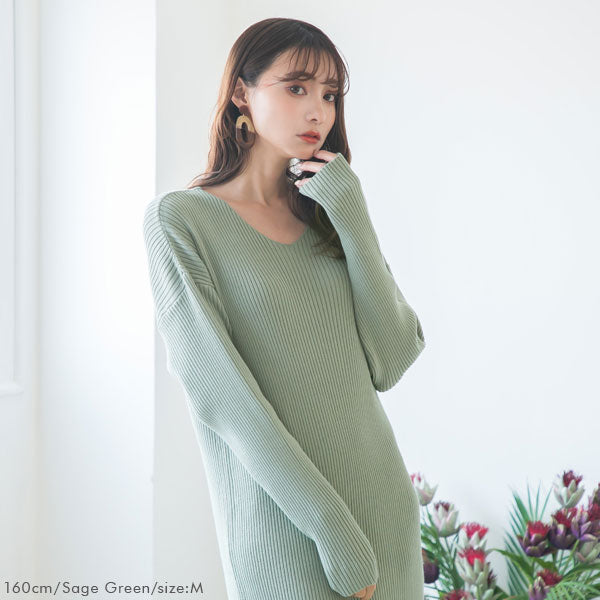 Vネックリブニットワンピース – レディースファッション通販の夢 Vネックリブニットワンピース – レディースファッション通販の夢