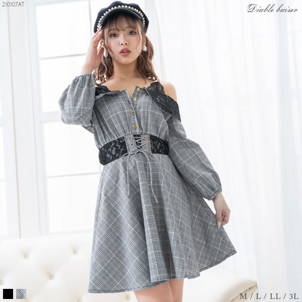 オフショルレースワンピース