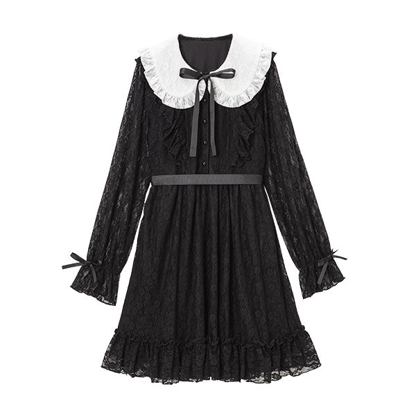 【完売商品】ルミニョン　レースフリルバックリボンドレス　ワンピース 完売商品】ルミニョン レースフリルバックリボンドレス ワンピース