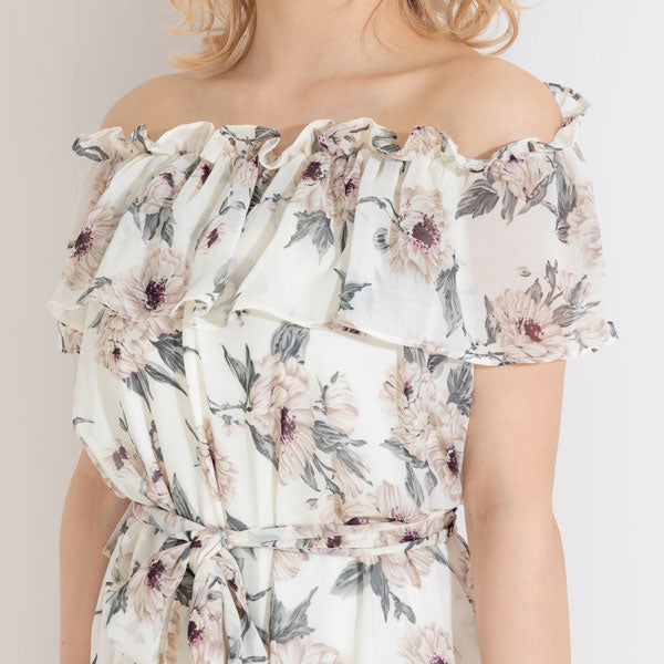 オフショルフローラルシフォンワンピース – レディース