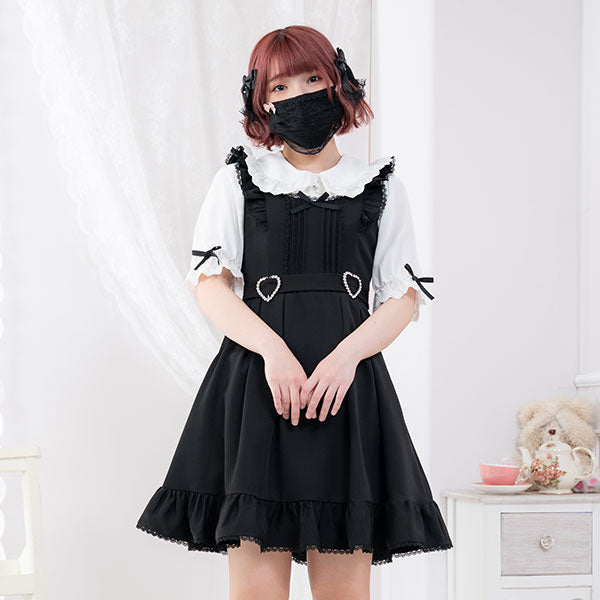 美品　ワンダフルワールド　パッチワークロゴリボンワンピースジャンスカ　サックス 美品 ワンダフルワールド パッチワークロゴリボンワンピース