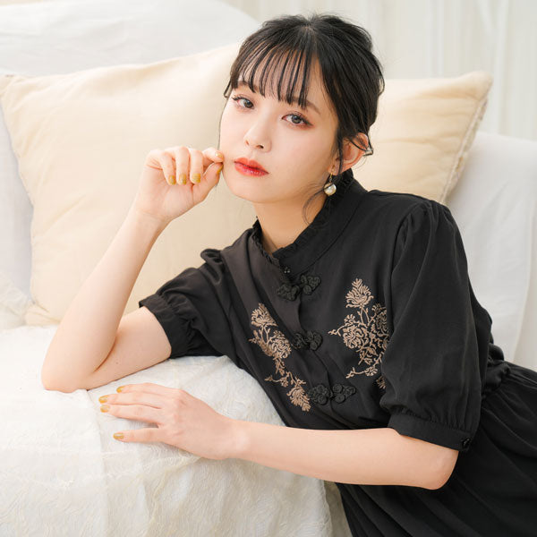 刺繍入りチャイナ半袖ワンピース – レディースファッション通販の夢