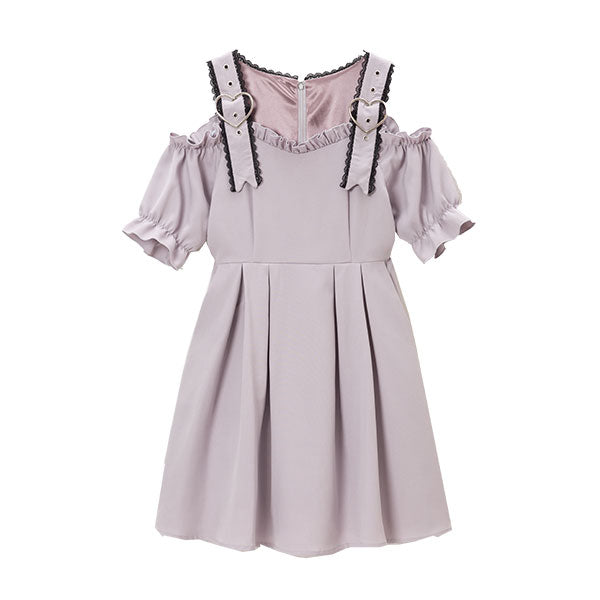 【夢展望】フリル付きハートポケットオフショルワンピース STEPUP対象】【送料無料】フリルたっぷりオフショルシャツ