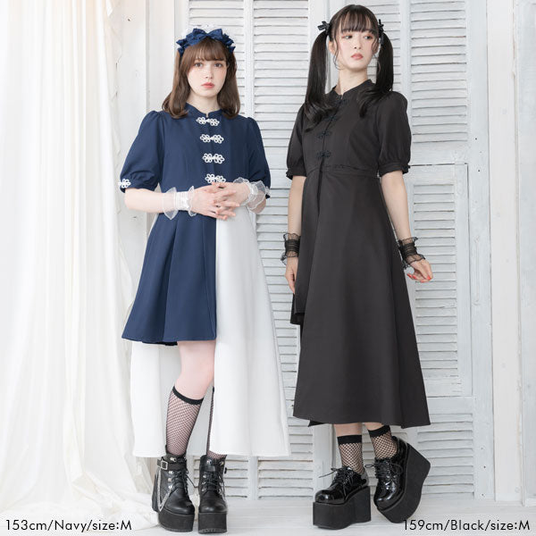 夢展望　チャイナミニワンピース　LL ブラック 半袖 チャイナミニドレス チャイナ風ミニワンピース ワンピース